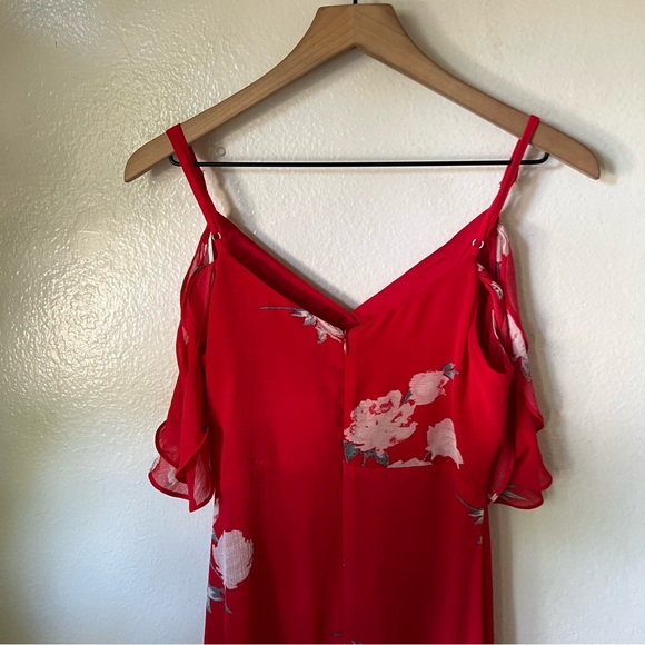 Lulus | Love in Bloom Red Floral Print Off-the-Shoulder High-Low Dress - Picture 7 of 7